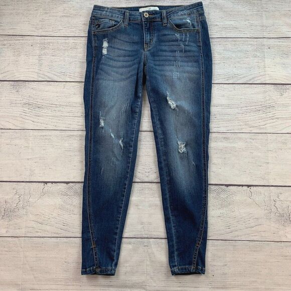 KanCan Jeans sz 5 26 Skinny Med Wash Stretchy Inseam 26.5" Distressed - Picture 1 of 12